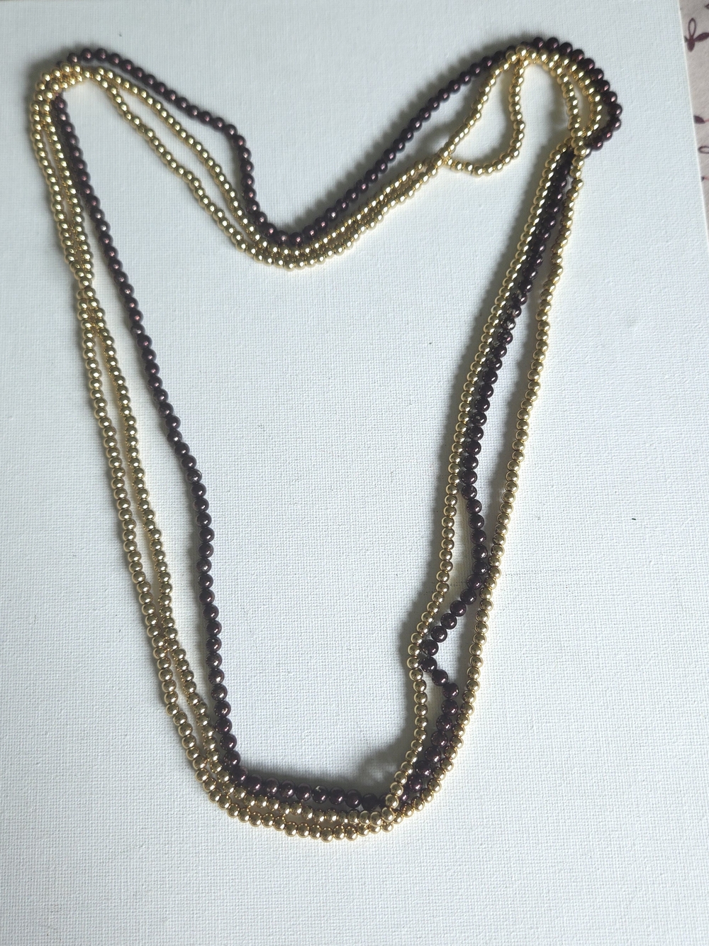 Vintage Extra-Long Continuous Bead Strand Set - Metallic Gold & Deep Burgundy Fa
